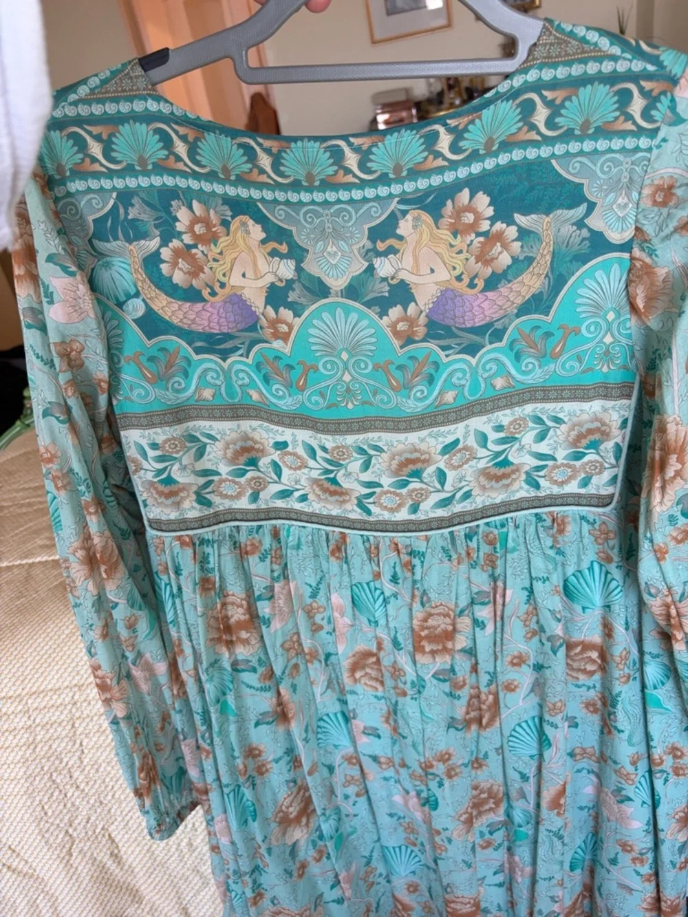 Spell Teal & Peach Floral Tassel Boho Dress - Picture 4 of 10
